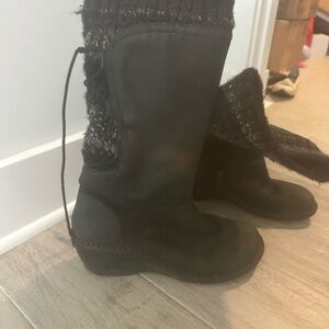 UGG Black and Gray Winter Boots with Knit Cuff